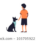 Boy and dog. Cartoon character with his pet dog. Vector on white 103705922