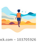 The boy is walking along the coast. Summer mood. Holidays at sea 103705926