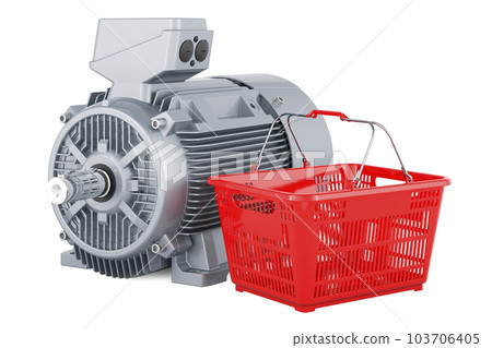 Industrial electric motor with shopping basket. 3D rendering 103706405