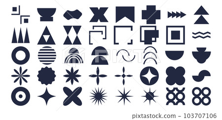 Set geometric shapes contemporary modern trendy elements basic forms isolated on white background, futuristic figures, minimal abstract 103707106