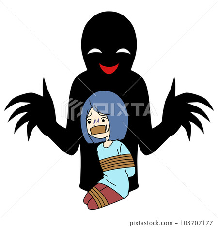 一個內斂的女人和一個壞人形象的插圖素材 103707177