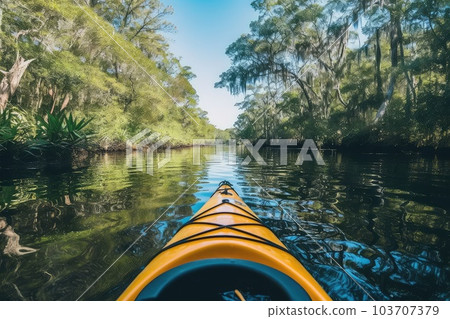 Kayaking photo realistic illustration - Generative AI. 103707379