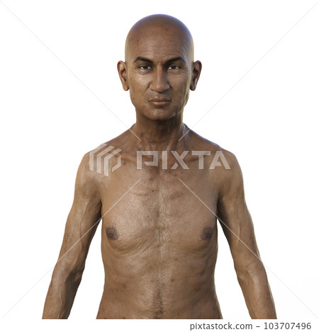 A 3D photorealistic illustration featuring the upper half part of an elderly Indian man 103707496