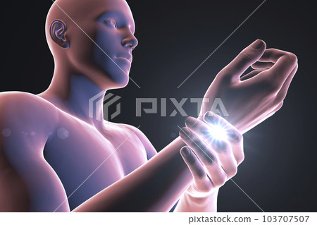 A man experiencing wrist pain, 3D illustration 103707507