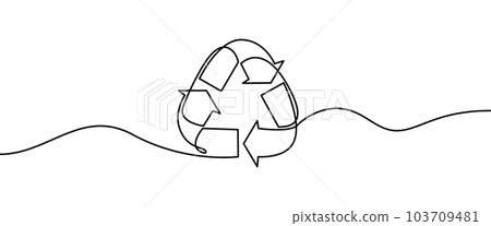 Recycling Sign shape drawing by continuos line, thin line design vector illustration Recycling Sign shape drawing by continuos line, thin line design vector illustration 103709481