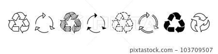 Set of Recycling Sign line shapes, thin line design vector illustration Set of Recycling Sign line shapes, thin line design vector illustration 103709507