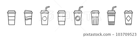 Set of Coffee Paper Cup line shapes, thin line design vector illustration 103709523