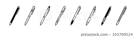Set of Ball Pen line shapes, thin line design vector illustration Set of Ball Pen line shapes, thin line design vector illustration 103709524