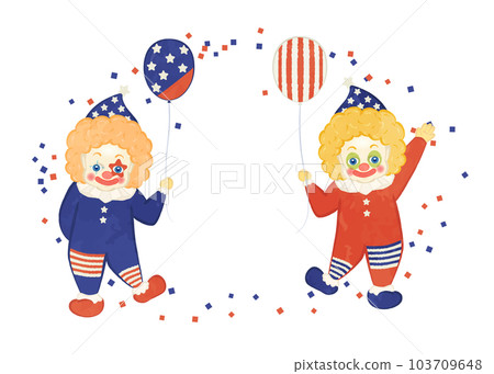 Illustration set of a cute clown dressed as an American flag pattern 103709648