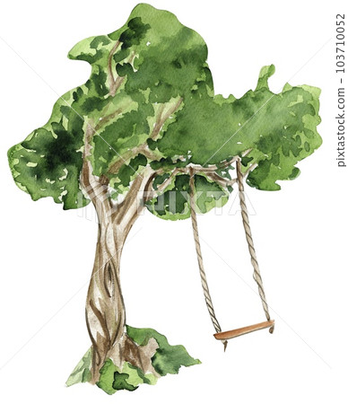 Green tree . Watercolor hand drawn illustration . Perfect for greeting card, poster, wedding invitation, party decor. Green tree . Watercolor hand drawn illustration . Perfect for greeting card, poster, wedding invitation, party decor. 103710052