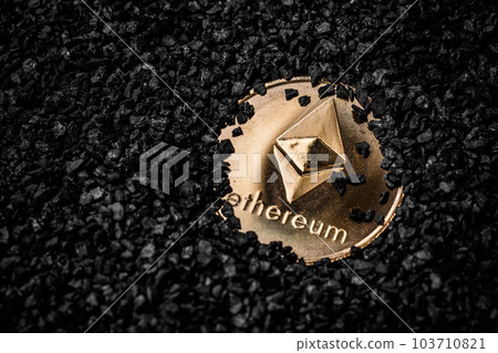 Ethereum cryptocurrency golden coin 103710821