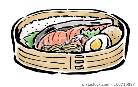 Salmon bento box Magewappa Japanese style brushstroke illustration 103710887