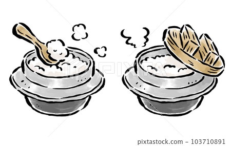 Pot-cooked rice rice pot brush touch illustration 103710891