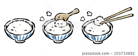 一碗盛滿米飯的飯，配上飯勺，用筷子吃 刷圖 103710892