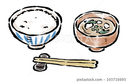 米飯、味噌湯、筷子刷觸摸圖 米飯、味噌湯、筷子刷觸摸圖 103710893