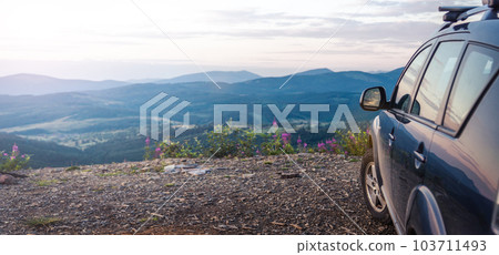 car for traveling with a mountain road 103711493
