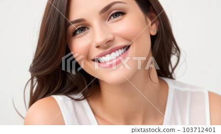 Long Hair Japanese Girl Teenager smiles at the Camera on White Background  with studio light. generative AI Stock Illustration