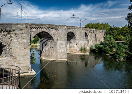Old Bridge (Pont Vieux) Over River Aude At The City Of Carcassone, France Old Bridge (Pont Vieux) Over River Aude At The City Of Carcassone, France 103713454