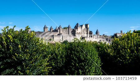 Spectacular Ancient Fortress Of Medieval City Carcassonne In Occitania, France Spectacular Ancient Fortress Of Medieval City Carcassonne In Occitania, France 103713459