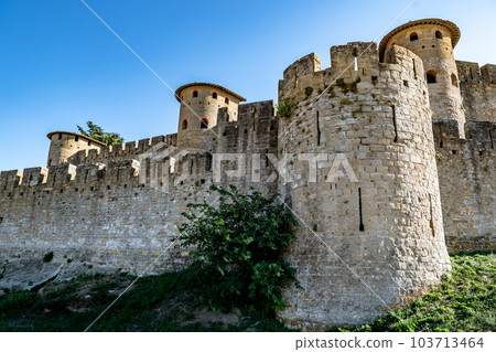Spectacular Ancient Fortress Of Medieval City Carcassonne In Occitania, France Spectacular Ancient Fortress Of Medieval City Carcassonne In Occitania, France 103713464