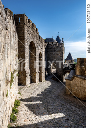 Spectacular Ancient Fortress Of Medieval City Carcassonne In Occitania, France Spectacular Ancient Fortress Of Medieval City Carcassonne In Occitania, France 103713480
