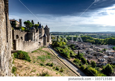 Spectacular Ancient Fortress Of Medieval City Carcassonne In Occitania, France Spectacular Ancient Fortress Of Medieval City Carcassonne In Occitania, France 103713580