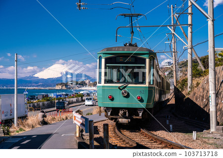 "Kanagawa Prefecture" Enoden and Mt. Fuji / Shonan coast scenery 103713718