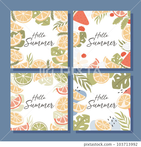 Hello Summer concept cards set with citrus fruits. Vector 103713992