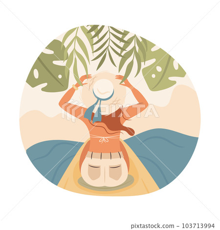 Woman kayaking. Summer water sport. Vector illustration. 103713994