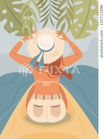 Woman kayaking. Summer water sport. Vector illustration. Woman kayaking. Summer water sport. Vector illustration. 103713996