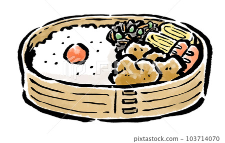 炸雞便當便當日式毛筆插畫 炸雞便當便當日式毛筆插畫 103714070