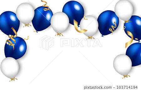 Blue and white balloons flying up, realistic vector 103714194