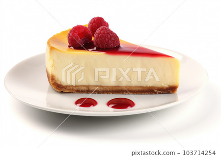 A piece of cheesecake on a plate on a white...-插圖素材 [103714254] - PIXTA圖庫