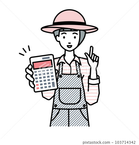 A farmer woman standing and holding a calculator and showing it to us 103714342