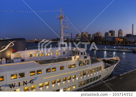 橫濱夜景橫濱豪華班輪客船夜景橫濱灣大橋 橫濱夜景橫濱豪華班輪客船夜景橫濱灣大橋 103714352