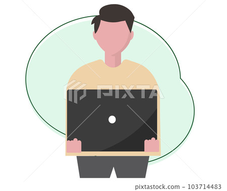 Web designer man with a laptop. Presentation, engineer, presentation. vector illustration 103714483