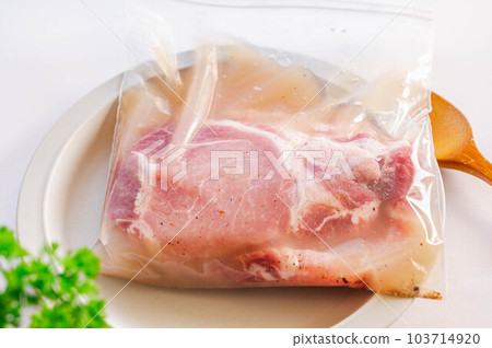 浸在乳清液中的豬里脊肉,放在儲物袋中 浸在乳清液中的豬里脊肉,放在儲物袋中 103714920