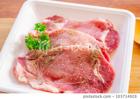 食品托盤中的豬里脊肉 103714928
