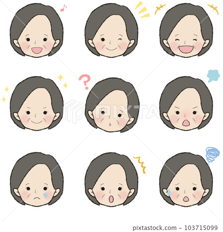 50s female illustration facial expression set 103715099