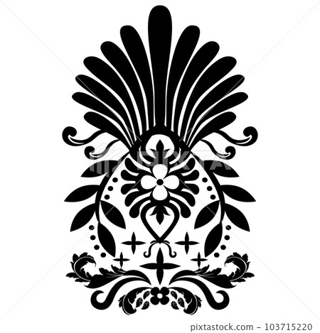 Vintage damask baroque ornament with floral retro antique style. Acanthus pattern foliage swirl design element wedding decoration. 103715220