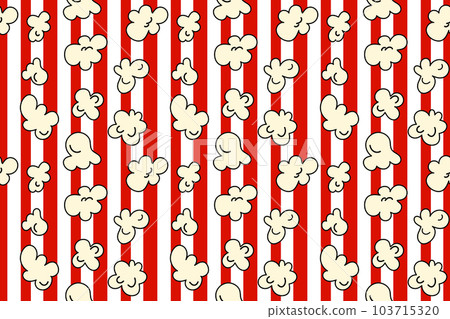 Popcorn seamless pattern on red and white color striped background. vector illustration cartoon style 103715320