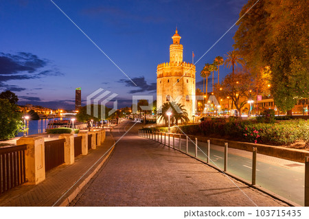 Torre del Oro at sunset in Seville, Spain Torre del Oro at sunset in Seville, Spain 103715435