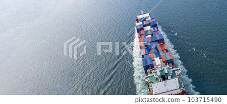 Aerial view container cargo ship, Global business import export logistic and transportation freight shipping of international by container cargo ship in the open sea, Container cargo vessel freight 103715490