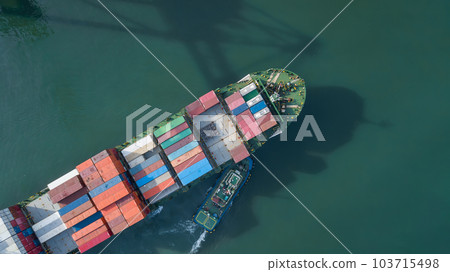 Aerial view container cargo ship, Global business import export logistic and transportation freight shipping of international by container cargo ship in the open sea, Container cargo vessel freight 103715498