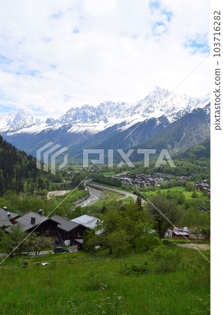 Cityscape of "Les Houches" in the Chamonix Valley 103716282