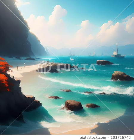 Illustration of a ship and a coast 103716743