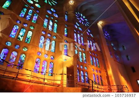 Stunning stained glass inside the Sagrada Familia in Spain Stunning stained glass inside the Sagrada Familia in Spain 103716937