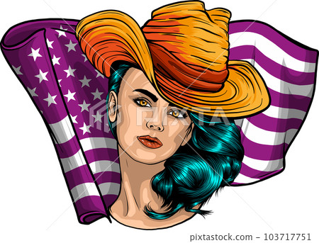 Cowboy girl face with hat Vector Illustration draw Cowboy girl face with hat Vector Illustration draw 103717751