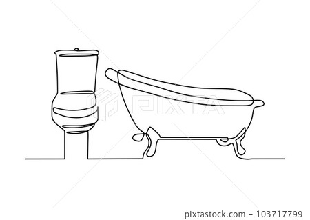 One continuous drawn single artistic line of the doodle sketch of the toilet and bathroom. Vector illustration One continuous drawn single artistic line of the doodle sketch of the toilet and bathroom. Vector illustration 103717799