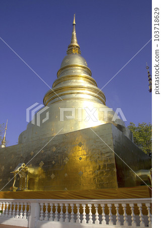 Golden pagoda in northern Thai temple, Thailand 103718629